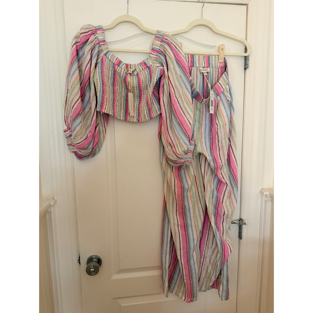 LSPACE Palma Top and Pant Set San Tropez Stripe NWT Smocked Crop Wide Leg S M - Picture 6 of 9